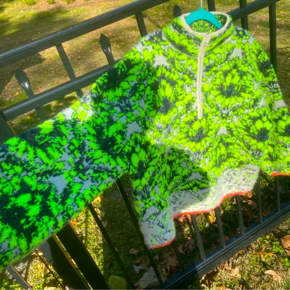 ANTHROPOLOGIE Cristina Fuzzy Neon Fleece Half Zip Pullover Sweater Sweatshirt - Picture 14 of 16
